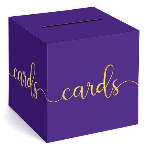Adecortalk Purple Card Box Money Box Holder for Wedding Party Reception Birthday Baby Shower Bridal Shower Raffle Ticket Anniversary Graduation Table Centerpiece Decorations, 9'' - color: Purple Card