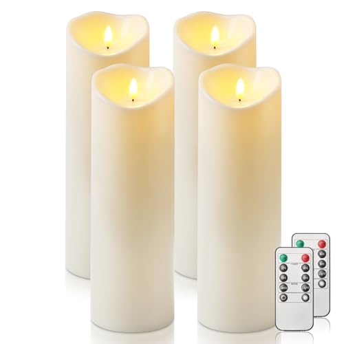 Homemory 4"x12" Outdoor Waterproof Flameless Candles with Timers and Remote Control, Battery Operated Candles, LED Plastic Candles, Ivory White, Set of 4 - color: Ivory White, size: D4.0"xH12.0"