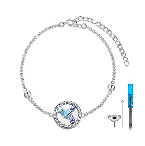 Butterfly/Sunflower/Red Cardinal/Hummingbird Cremation Jewelry 925 Sterling Silver Urn Bracelet Ashes Keepsake Hair Memorial Always in My Heart Locket for Women Mom - style: Hummingbird