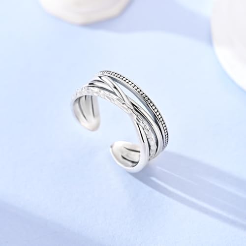 Parmuz 925 Sterling Silver Adjustable Ring for Woman Stackable Open Ring - color: silver 5