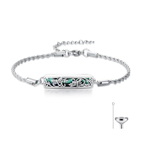 WINNICACA Urn Bracelet for Ashes 925 Sterling Silver Abalone Shell Sunflower/Butterfly/Turtle Cremation Jewelry for Ashes Keepsake Pendant Locket Bracelet for Women Gifts - style: Dragonfly Urn Bracelet