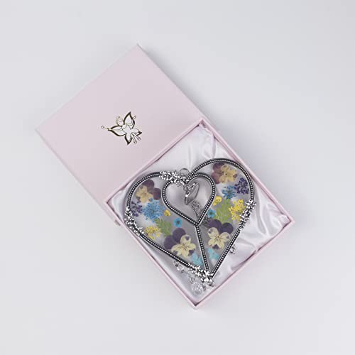 LARAINE Heart Suncatcher with Pressed Flower Wings Mom's Day Love Glass Wind Chime Ornament Charm with Metal Heart Gifts for Mom, Grandma, Aunt, Birthday (Blue) - size: Mom