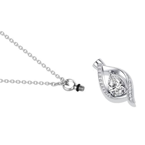 Teardop Cremation Jewelry Urn Necklace for Human Pet Ashes CZ Heart Stainless Steel Urn Pendant Memorial Jewelry Sympathy Gift - color: April