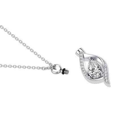 Teardop Cremation Jewelry Urn Necklace for Human Pet Ashes CZ Heart Stainless Steel Urn Pendant Memorial Jewelry Sympathy Gift - color: April