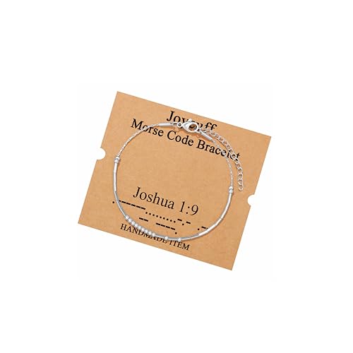 JoycuFF Inspirational Morse Code Bracelets for Women Silver Beads Jewelry Encouragement Mantra Gifts for Her - style: Silver- Christian-Joshua 1:9