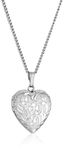 Amazon Essentials 14k Engraved Flowers Heart Locket Necklace, 18" - color: Silver