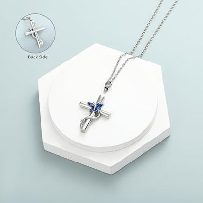 shajwo Butterfly Cross Urn Necklaces for Ashes for Women Men - color: Silver-Blue