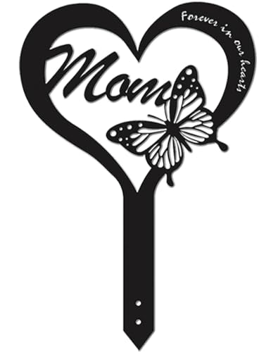 Cemetery Decorations for Grave for Mom - Durable Metal Grave Markers, Weatherproof & Easy Setup Metal Yard Stake with Heart, Butterfly & "Mom" Cutout, Outdoor Memorial Gift for Loss of Mother - style: For Beloved Mom