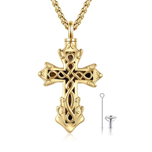 925 Sterling Silver Celtic Cross Urn Necklace for Ashes - color: gold-e