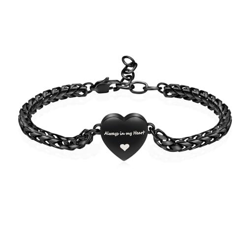 Hearbeingt Heart Urn Bracelet for Ashes Cremation Jewelry for Women Girls - color: A-Black