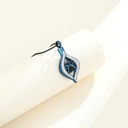 The Eye of My Heart Paw Print Urn Necklace for Ashes | stainless steel cremation jewelry, holds pet human ashes, paw print memorial urn pendant, leak-proof sealed design, unisex - color: Blue