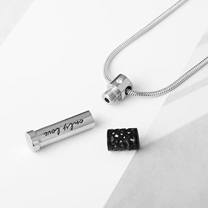 STWTR Stainless steel cylinder souvenir capsule pendant necklace, cremation ash pill container necklace - color: D