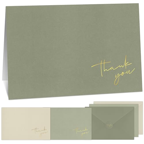ZICOTO Beautiful Thank You Cards Set of 30 With Envelopes and Stickers - color: Mossgreen