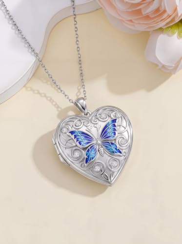 Poiuy Photo Locket Necklace for Women, Heart Picture Pendant Photo Necklace Jewelry Christmas Memorial Birthday Gifts for Women Daughter Mom - color: Butterfly Locket Necklace