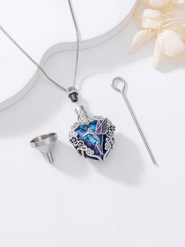 JKR Heart Urn Necklace for Ashes Crystal Keepsake Pendant Memorial Jewelry - style: Hummingbird-Blue Heart