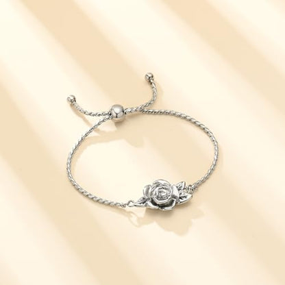 Minicremation Women's Adjustable Rose Urn Bracelet Ashes Holder Memorial Elegant Link Chain Keepsake Cremation Bangle to Hold Ashes - color: Silver-B