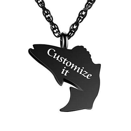 Dletay Fish Cremation Jewelry for Ashes Memorial Ashes Keepsake Necklace Urn Necklace Pendant - color: Black-engraving