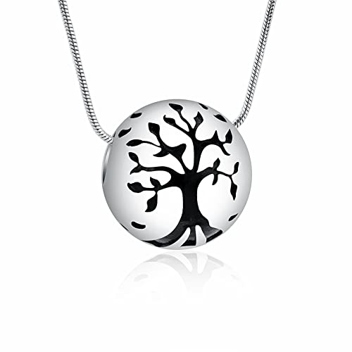 Paw Print Urn Cremation Necklace for Ashes Dog Cat Pet Paw Print Animal Keepsake Memorial Charm Pendant Necklace for Men Women - color: Silver-Tree of life