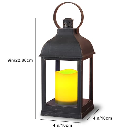 WRalwaysLX 2pack Decorative Lantern with flameless LED Candle Light, ON/Off/Timer Candle with 6Hours, Outdoor/Indoor LED Lantern, Use AAA Battery(not Include) Bronze Plastic (4x9) - size: 2pack 4x9"