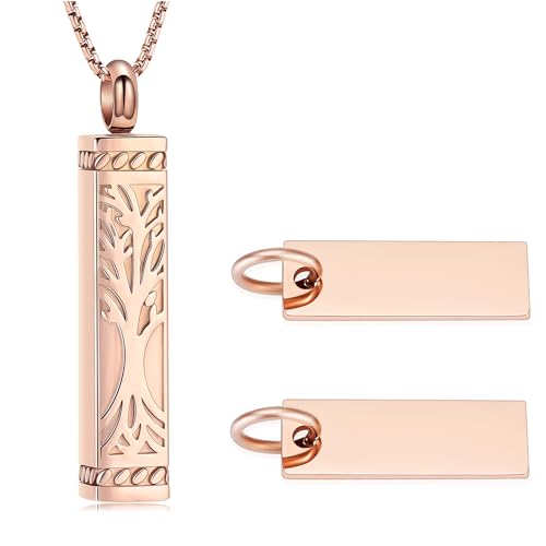 Tree of Life Urn Necklace, Stainless Steel Memorial Ashes Pendant | Tree of Life Cremation Jewelry Stainless Steel Locket Vertical Bar Keepsake Necklace Jewelry for Women Men Human Ashes - color: Customize