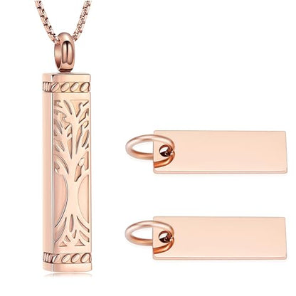Tree of Life Urn Necklace, Stainless Steel Memorial Ashes Pendant | Tree of Life Cremation Jewelry Stainless Steel Locket Vertical Bar Keepsake Necklace Jewelry for Women Men Human Ashes - color: Customize