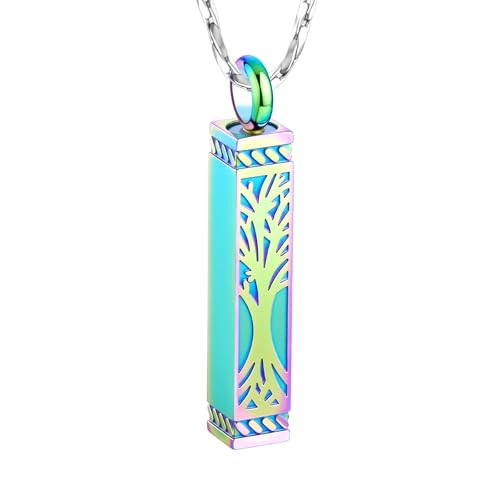 Tree of Life Urn Necklace For Ashes Memorial Bar Cremation Jewelry with Keepsake Urn Memorial Ash Jewelry For Women Men - color: Colorful