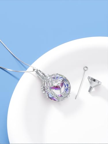 TOUPOP Phoenix Urn Necklace Cremation Jewelry for Ashes 925 Sterling Silver Crystal Phoenix Pendant with Funnel Filler Memorial Jewelry Gifts for Women - color: 01-Purple Phoenix