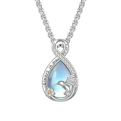 Urn Necklace for Ashes Blue opal Cremation Necklace Keepsake Memory Jewelry for Ashes of Loved Ones Keepsake - style: Hummingbird Moonstone