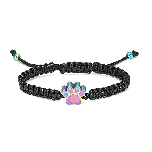 constantlife Cremation Bracelet for Pets Ashes - Dog Paw Pendant Bangle Stainless Steel Memorial Urn Jewelry - color: Black Rope-Colorful