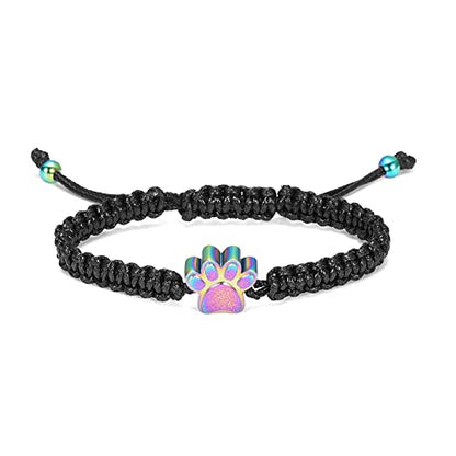 constantlife Cremation Bracelet for Pets Ashes - Dog Paw Pendant Bangle Stainless Steel Memorial Urn Jewelry - color: Black Rope-Colorful