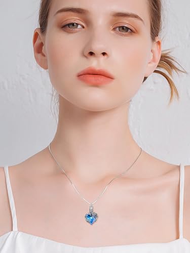 JKR Heart Urn Necklace for Ashes Crystal Keepsake Pendant Memorial Jewelry - style: Bee-Blue Heart
