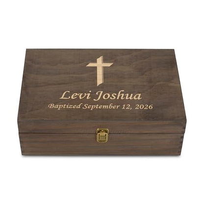 Baptism Gift for Boys & Girls, Personalized Wooden Memory Box | Add name & date. Holds photos, rosary & candle; a gift from godparents or grandparents. 12 designs, 4 sizes & 4 finishes. - style: 2. Baptism Designs