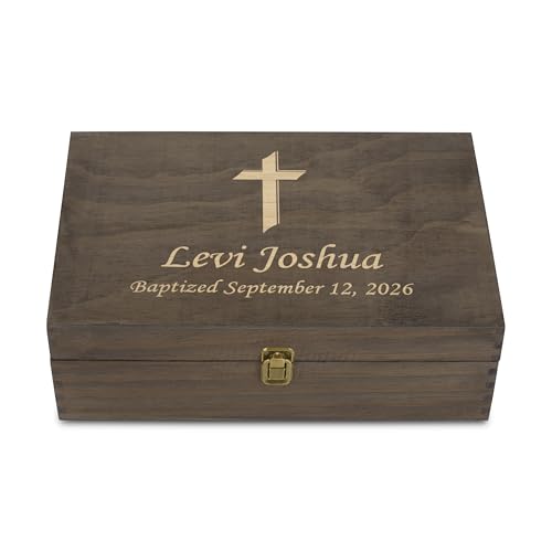 Baptism Gift for Boys & Girls, Personalized Wooden Memory Box | Add name & date. Holds photos, rosary & candle; a gift from godparents or grandparents. 12 designs, 4 sizes & 4 finishes. - style: 2. Baptism Designs