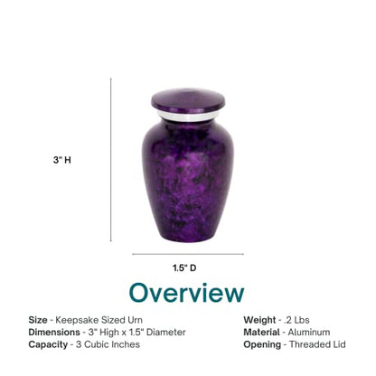 Purple Mist Keepsake Cremation Urn for Ashes, Aluminum, Purple Urn, Keepsake Sized Cremation Urn, 3 Inches High - color: Purple Mist