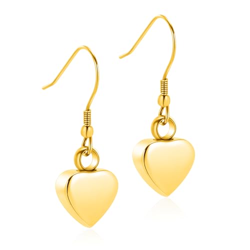 Heart Cremation Earring for Women Keepsake Memorial Urn Jewelry For Ashes - color: A-Gold