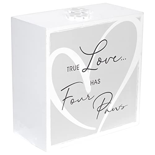 3.5x5 Forever In Our Hearts Memorial Pet Urn Screenprinted White Wood Paw Prints by Malden International Designs