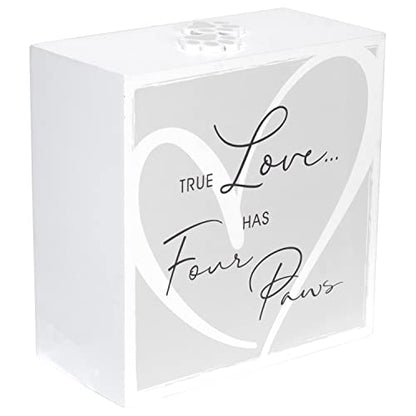 3.5x5 Forever In Our Hearts Memorial Pet Urn Screenprinted White Wood Paw Prints by Malden International Designs
