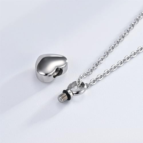 Cremation Jewelry Small Heart Urn Necklace Ashes for Women Men Keepsake Pendant Memorial Human Ash Holder - color: Silver