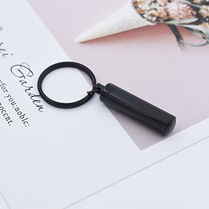 Cremation Jewelry for Pet Ashes Cylinder Urn Keyring Customize Memorial Locket Keepsake Keychain for Ash Holder - color: Black