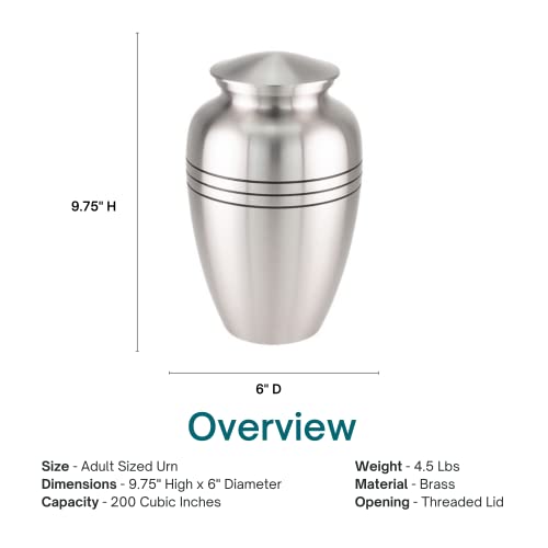 Classic Three Bands Pewter Cremation Urn for Ashes, Brass, Silver Urn, Adult Sized Cremation Urn, 9.75 Inches High - size: Adult Urn