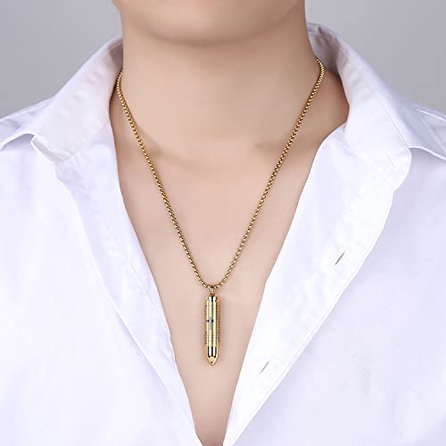 Mens Urn Necklace For Ashes Bullet Shape Cross Cremation Urn Jewelry - color: Gold Tone