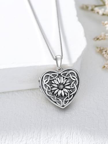 Dorunmo Locket Necklace 925 Sterling Silver Pictures Photo Keep Someone Near to You Custom Lockets Mother's Day Jewelry Personalized Photo Locket Gifts - color: B-Sunflower-Celtic, style: Locket Only