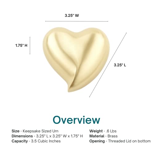 Goldenglow Heart Keepsake Cremation Urn for Ashes, Brass, Gold Urn, Keepsake Sized Cremation Urn, 3 Inches Wide - color: Goldenglow Heart