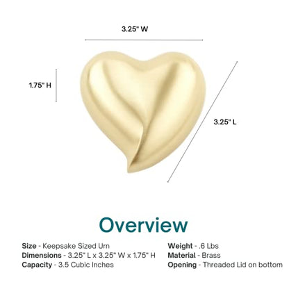 Goldenglow Heart Keepsake Cremation Urn for Ashes, Brass, Gold Urn, Keepsake Sized Cremation Urn, 3 Inches Wide - color: Goldenglow Heart