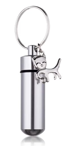 White Claud Pet Urn Keychain, Charm, Stainless Steel Cremation Keepsake for Ashes or Hair, Silver, 1.6 Inch