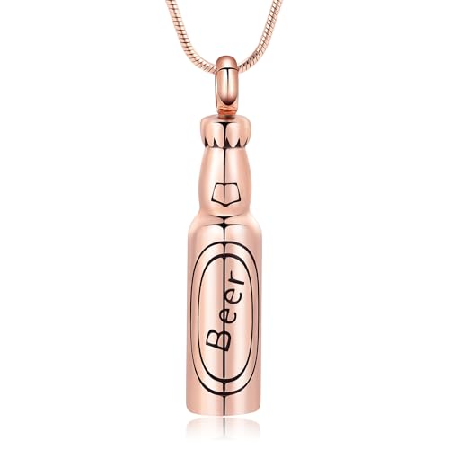 Oinsi Beer Bottle Cremation Jewelry for Ashes Stainless Steel Cylinder Tube Memorial Urn Necklace Keepsake Pendant Jewelry for Human Ashes with Filling Kits - color: A-Rose Gold