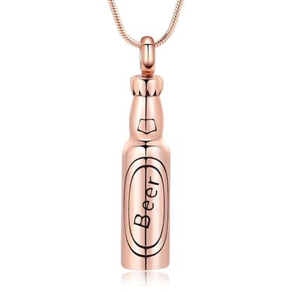 Oinsi Beer Bottle Cremation Jewelry for Ashes Stainless Steel Cylinder Tube Memorial Urn Necklace Keepsake Pendant Jewelry for Human Ashes with Filling Kits - color: A-Rose Gold