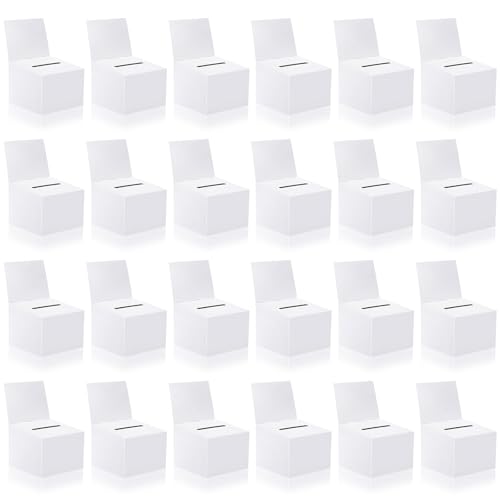 24 Pcs Raffle Boxes Cardboard Box with Slot for Ticket and Removable Header, 6.5 x 4.5 x 4.5 Inch Ballot Box Donation Box Charity Box for Collecting Business Card Voting Contest(White, 24 PCS) - color: White, size: 24 PCS