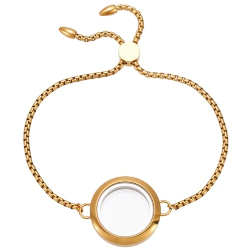Floating Locket Bracelet Stainless Steel Memory Locket Bracelet Picture Memory Charms Memorial Jewelry for Women Men Photo Frame Pendant Ashes Hair Gemstones Keepsake - color: Gold