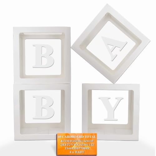 Ledido Transparent Balloon Boxes with 60 Letters Numbers for Custom Name - color: White, size: 4PCS Boxes
